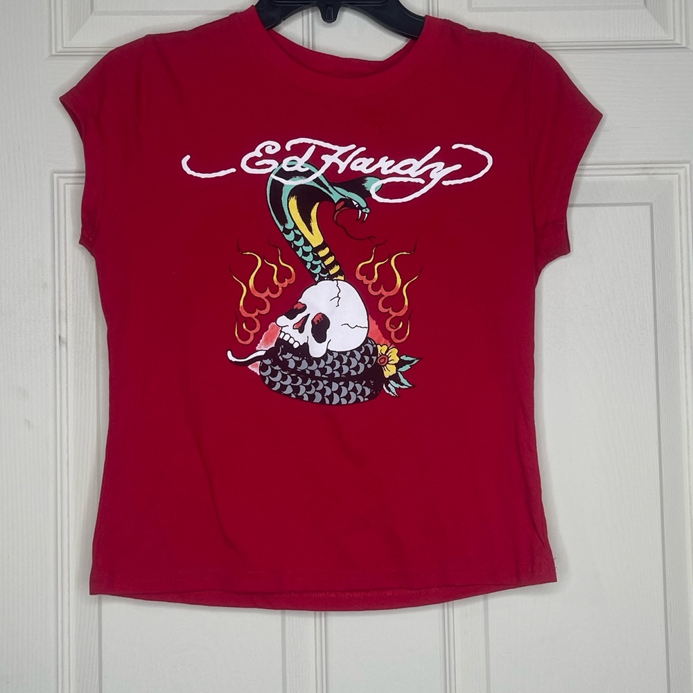 Ed Hardy Kids T-Shirt in Red with Graphic Design